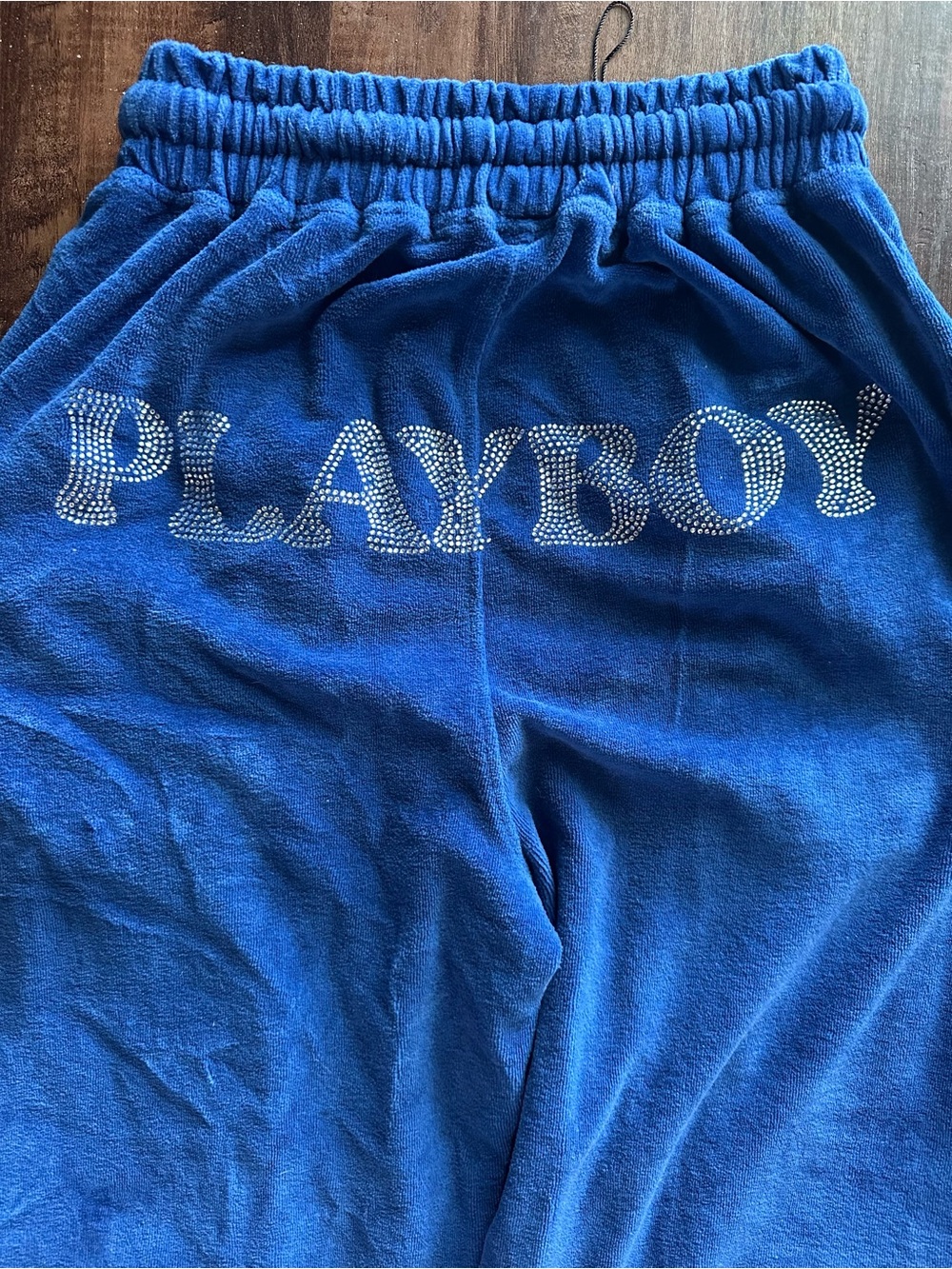 Playboy x misguided Blue Terry Bottoms with Rhinestone Logo